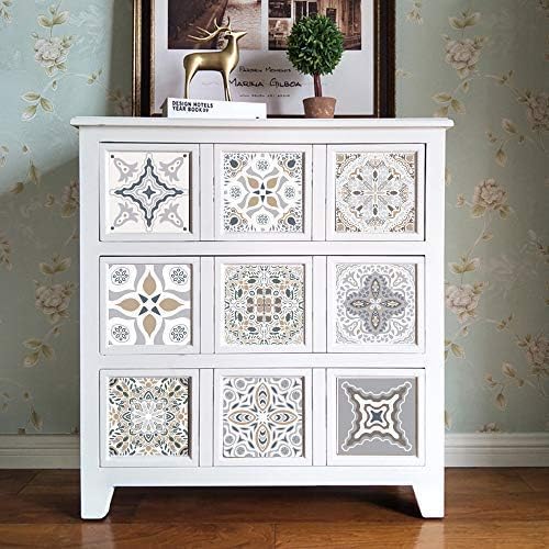 Wall Stickers Removable Wallpaper Tile Sticker Self-Adhesive Square Waterproof Oil-Proof Anti-Skid Tiles DIY Vinyl Wall Art for Bedroom Kitchen Bathroom Artwork Wall Murals (Moroccan2,6*6 inch*50 PC)