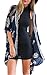 Women's Floral Kimono Cardigans Casual Tops Loose Blouse Boho Wrap (X-Large, Deep Blue)