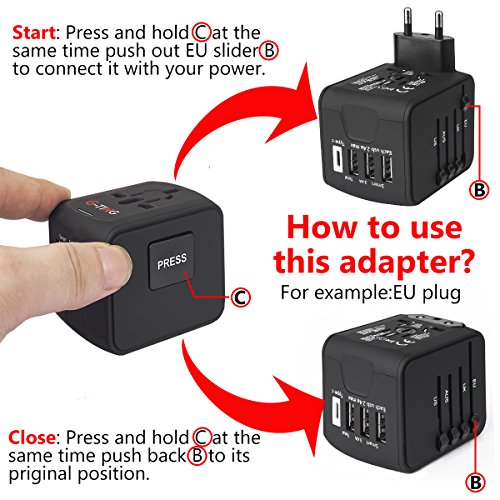 Universal Travel Charger Adapter, G-TING International All-in-one USB Travel Cube Power Adapter Plug for UK/EU/US/AU about 150 Countries, European Adapters, Worldwide Wall Charger AC Socket with U - Thumbnail 2