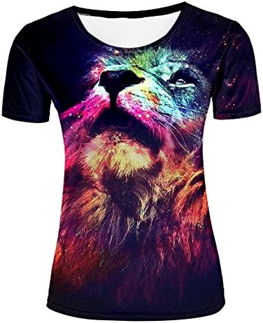 Womens 3D T-shirt Lion Galaxy Print Blouse Short Sleeves Crew Neck Casual tops XS