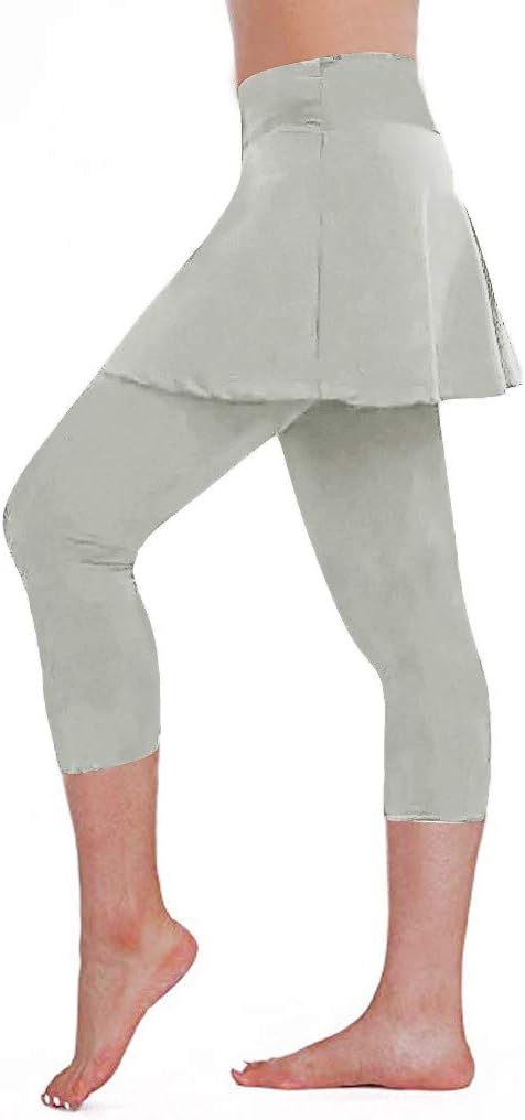 iHHAPY Women's Skirted Legging, Yoga Capri Leggings Tennis Pants Tennis Capri Skirted Leggings Sport Running Skirt
