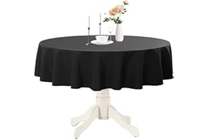Romanstile Round Waterproof Tablecloth Stain Resistant and Wrinkle Free Table Cloths for Kitchen Dining/Party/Wedding Indoor and Outdoor Use Washable Polyester Table Cover (Black, 60 inch)