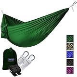 Yes4All Single Lightweight Camping Hammock with Strap & Carry Bag – Nylon Parachute Hammock / Lightweight Portable Hammock for Camping, Hiking (Green)