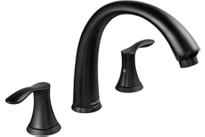 Black Roman Tub Faucet with Valve, Lava Odoro 8 inch Widespread Bathtub Faucet with Valve, High Flow 2 Handle Deck Mount Tub Faucet, Solid Brass 3 Hole Bath Tub Filler TF405-MB