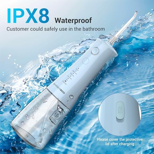 Irrigador oral, fio dentário elétrico sem fios, 5 modos de pressão, IPX8 impermeável, irrigador oral portátil para cuidados gengivais (Pastel Blue)