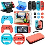 Accessories Bundle For Nintendo Switch NS Essential gaming Kit with Switch Carry Case, 4-Channel Charging Dock, Joy con Grip,Compact PlayStand,Game Card Case  Covers Wheels Caps (19 in 1)