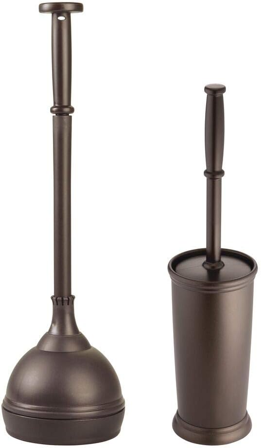 mDesign Modern Compact Plastic Toilet Bowl Brush and Plunger Combo Set with for Bathroom Storage and Organization - Sturdy, Heavy Duty, Deep Cleaning - Bronze: Home & Kitchen