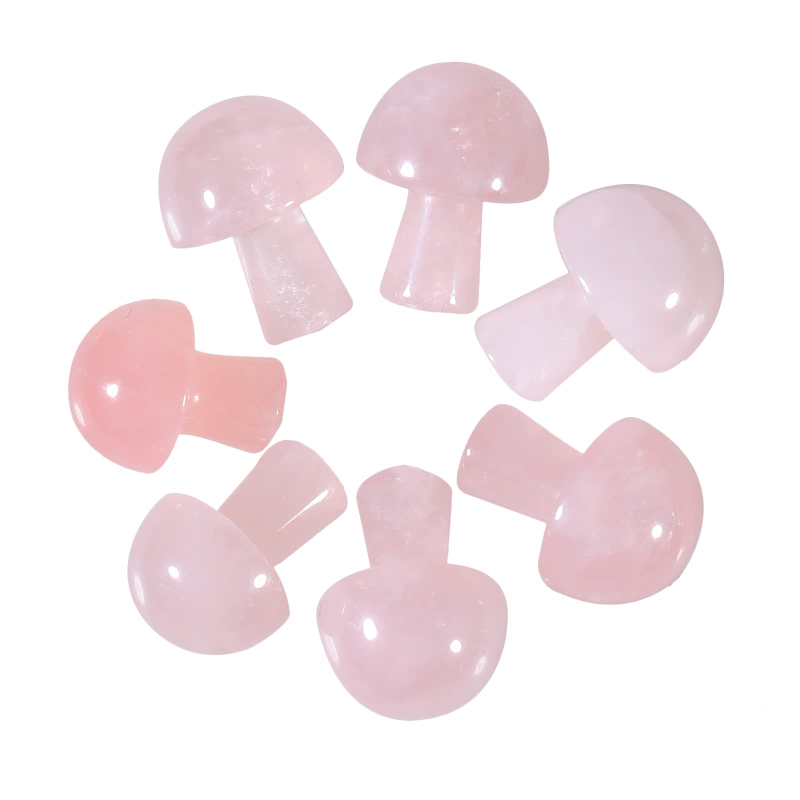Lovionus89 7Pcs Crystal Mushroom Sculpture Stone Statue Figurine, Hand Carved Gemstone Mushrooms Crafts Healing Chakra Decor, Rose Quartz