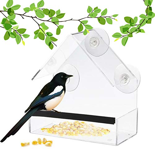 Bird Feeder, Newest Window Bird Feeder, 100% Wild Bird Transparent Viewing, 3 Strong Suction Cups + Seed Tray + Drain Holes, Best Outdoor Bird Feeder Kits, for Cardinal, Wild Birds, Chickadees - Thumbnail 7