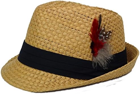Trilby Fedora Hats Straw with Feather for Mens Fashion (Large, Natural)