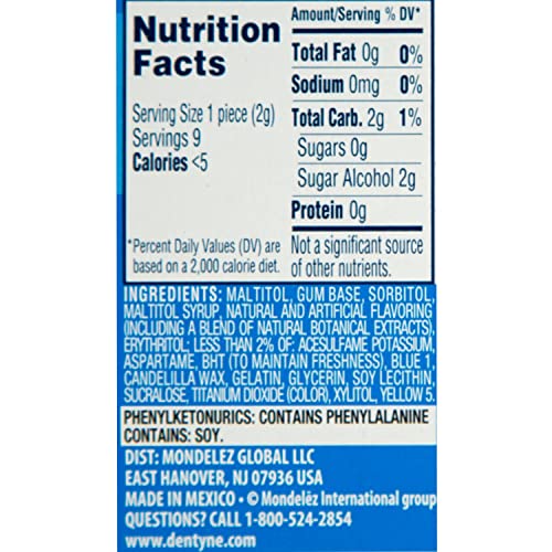 DENTYNE PURE MINT WITH HERBAL ACCENTS SUGAR FREE GUM, 10 PACKS OF 9 PIECES (90 TOTAL PIECES)