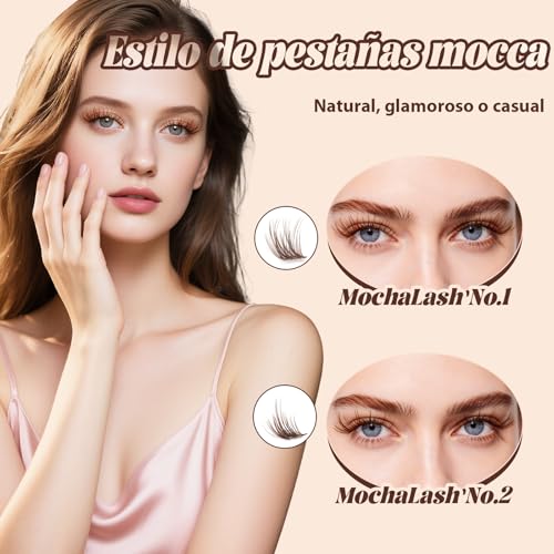 B&Q Pestañas Postizas Kit Completo Marrones Mochalash 01 Extensiones de Pestañas de Racimo Curvatura C de 8-16 mm b&q lashes Completo con Efecto Wispy para Pelo Claro/Oscuro (Set Mochalash 01)