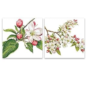 2 Panel Square Canvas Wall Art - Watercolor Style Small Flowers on The Branch - Giclee Print Gallery Wrap Modern Home Art Ready to Hang - 12"x12" x 2 Panels