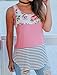 Halife Floral Tank Top Plus Size, Ladies Patchwork Striped Tunic Blouse Pink XXL