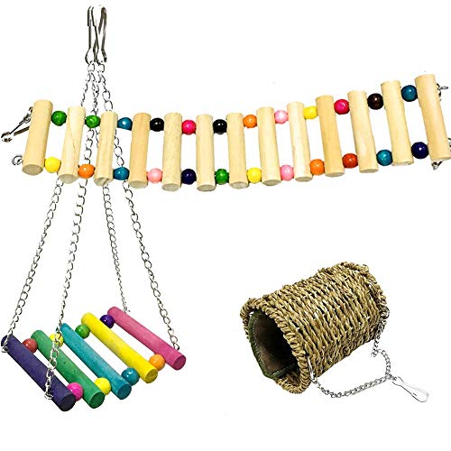 squirrel hamster sugar glider hammock 3 piece set hanging nest swing birds chew toy for mice small pet animal bed rattan parrot hedgehog considerate design cage house bridge toys chinchilla warm ladde - Thumbnail 3