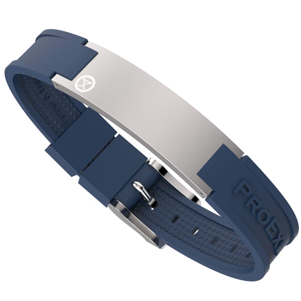 PROEXL® Best Sports Golf Pulsera magnética de acero cepillado gris con correa azul resistente al agua