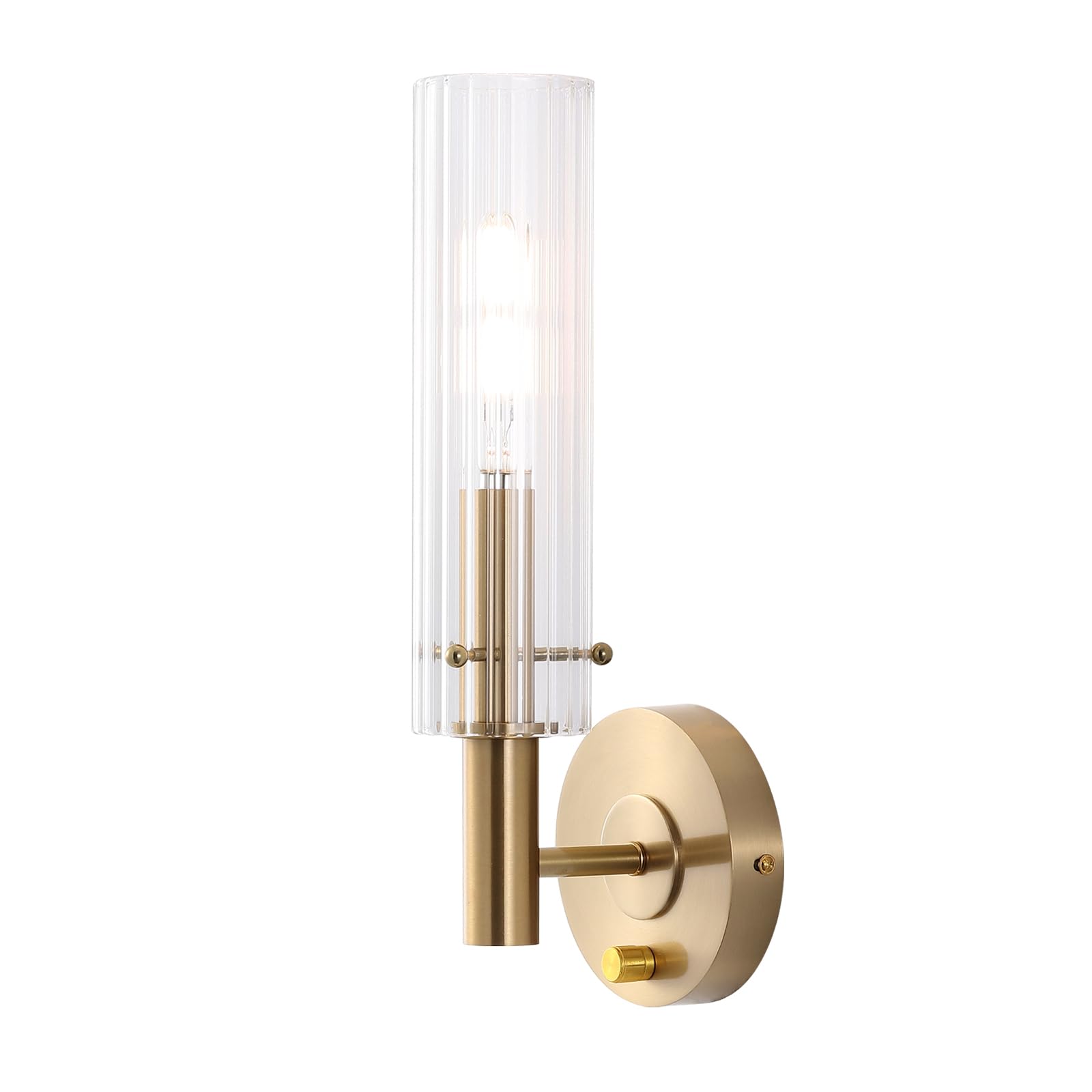 Photo 1 of BYOLIIMA Modern Wall Sconces with Dimmer ON/Off Switch Gold Brushed Brass Bathroom Vanity Light Fixtures Striped Clear Glass Shades Indoor Wall Light for Mirror Living Room Bedroom Hallway Staircase