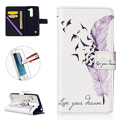 LG Magna Case, ISADENSER Luxury Embossed Pattern Wallet Cover for LG Magna H502 PU Leather Stylish Wallet Case Kickstand +1pcs Screen Protector + 1pcs Stylus Pen Feather Series