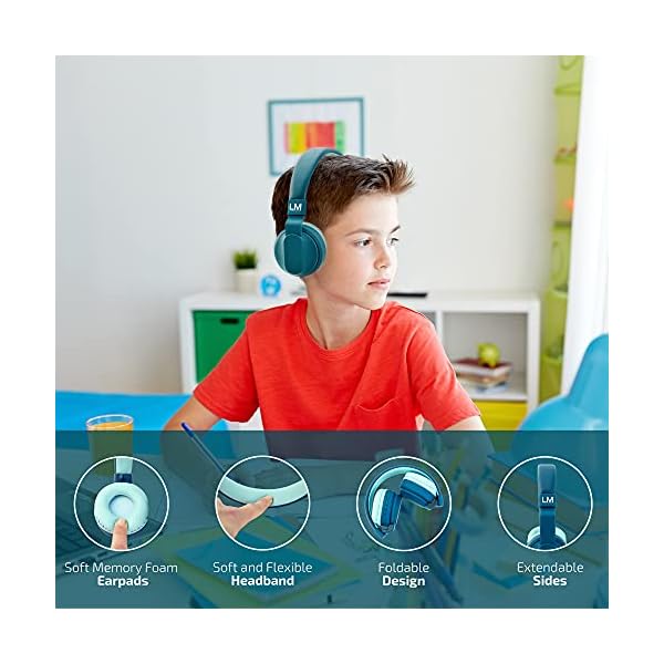 Louise-Mann-Kids-Bluetooth-Headphones-with-Volume-Limit-Over-Ear-Headphones-for-Kids-Foldable-On-Ear-Headphones-with-Microphone-Micro-SDTF-for-School-Travel-Cell-Phones-PC-Tablets-Blue Louise & Mann Kids Bluetooth Headphones with Volume Limit, Over Ear Headphones for Kids, Foldable On Ear Headphones with…