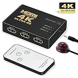 HDMI Switch 4K, GANA Intelligent 3-Port HDMI Switcher, Splitter, Supports 4K, Full HD1080p, 3D with IR Remote