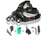 iZEEKER Waterproof LED Headlamp Headlight with 3 Bulbs Cree T6 Bright 4 Modes 5000lm Led Headlamps for Outdoor Sports Hiking Camping Riding Fishing Hunting