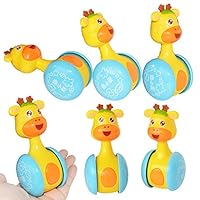 Teydhao Baby Cute Cartoon Deer Rattles Tumbler Doll Toy Bell Music Learning Education Baby Rattles Teether Shaker Grab Spin Musical Toy Early Educational Toys for 3, 6, 9, 12 Month Infant Newborn