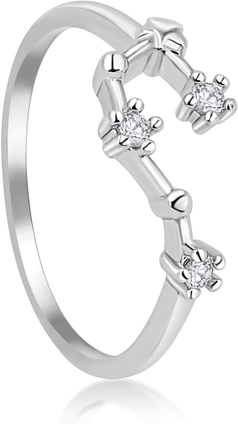 Zodiac Constellation Ring with Cubic Zirconia Stones Made of Zinc, Steel & Brass