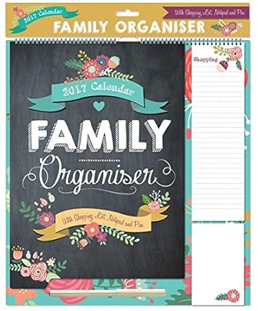 2017 Familia Organizador Calendario de planificación lista de la compra - Cuaderno Y Bolígrafo, diseño de flores, color negro