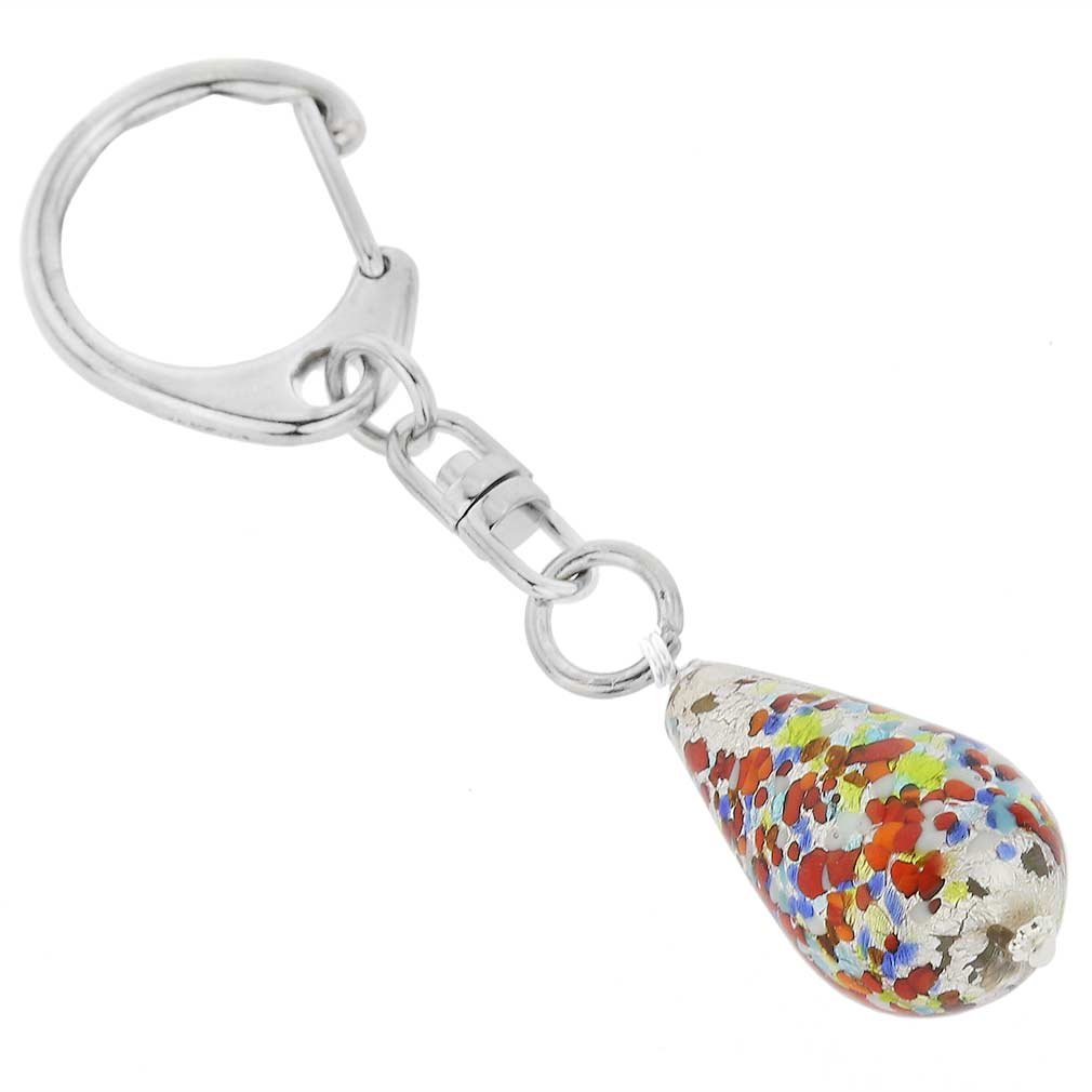 Glass Of Venice Murano Glass Drop Keychain - Arlecchino Silver