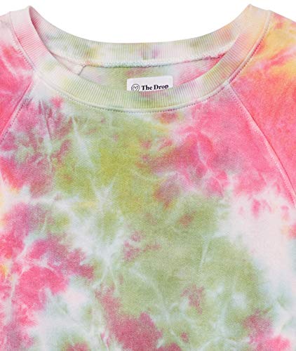 THE DROP WOMEN’S CAROLINE RAGLAN LONG SLEEVE FLEECE SWEATSHIRT SWEATER, -NEON TIE DYE, XXS