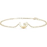 FANCIME 14K Yellow Gold Crescent Moon Bracelet Adjustable charm Dainty Jewelry Gift for Women Mom Wife Her
