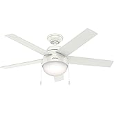 Hunter 46 inch Indoor Ceiling Fan with LED Light - White Ceiling Fan with Pull Chain, For Bedroom, Living Room, or Kitchen, S