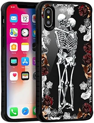 PHONETATOOS iPhone X Case Compatible With Apple - iPhone 10 Phone Cover Black - Soft Silicone and Hard Plastic Protection Shockproof - Printed Case (2017) 5.8 Inch (Kissing Skulls)