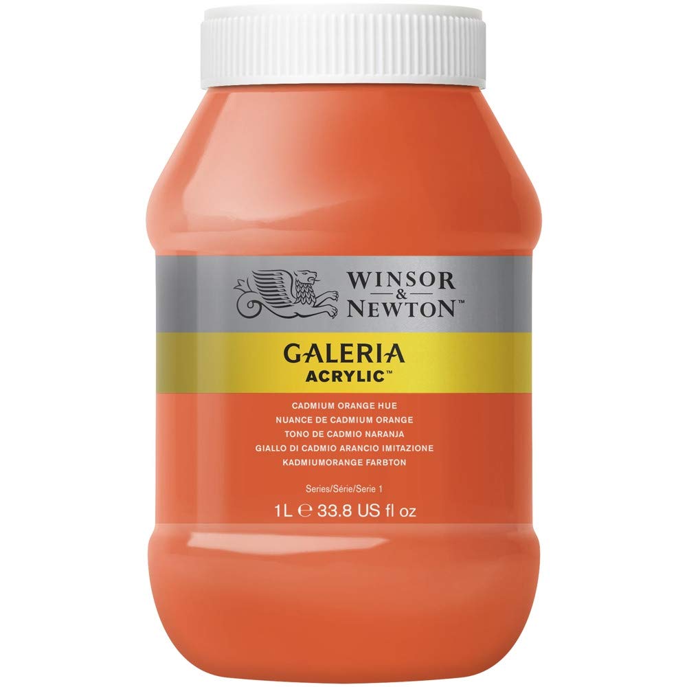 Winsor & Newton Galeria 2154090 High Pigmentation Acrylic Paint, Non-fading, Butter Consistency, 1000 ml Pot - Cadmium Orange