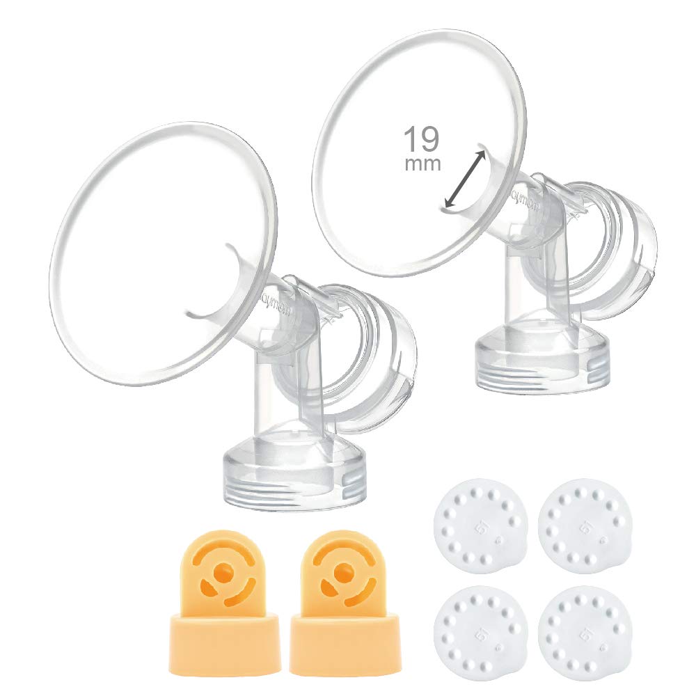Maymom 19 mm One-Piece Breastshield w/ Valve, Membrane Replacement for Medela Breast Pumps (Pump in Style, Lactina, Symphony) x 2