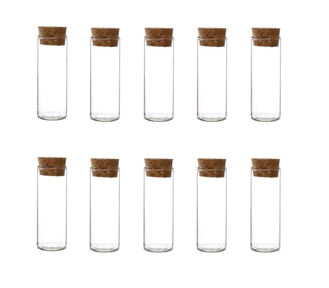10Pcs 40ml/1.3oz Empty Clear Borosilicate Glass Test Tubes Reagent Bottle with Cork Stoppers Multipurpose Refillable Vial Jars Holder for Foods Cosmetic Candy Tea Powder Liquid Dispenser