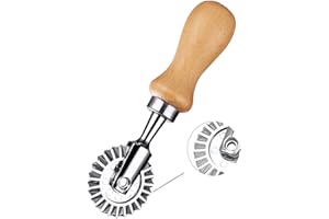 MTOMDY Ravioli Cutter Stamps with Roller Wheel Round Mold with Wooden Handle and Fluted Edge Pasta Press Pasta Cutter for Hom