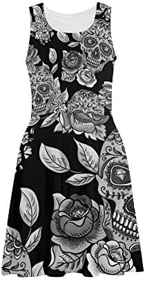 Women's Sugar Skull Dia De Los Muertos Polyester Casual Sundress XL