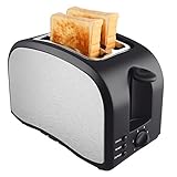 2 Slice Toaster Wide Slot Compact Brushed Stainless Steel Slice Toaster with Removable Crumb Tray 2-Slice Toaster with Defrost, Reheat, and Cancel Buttons
