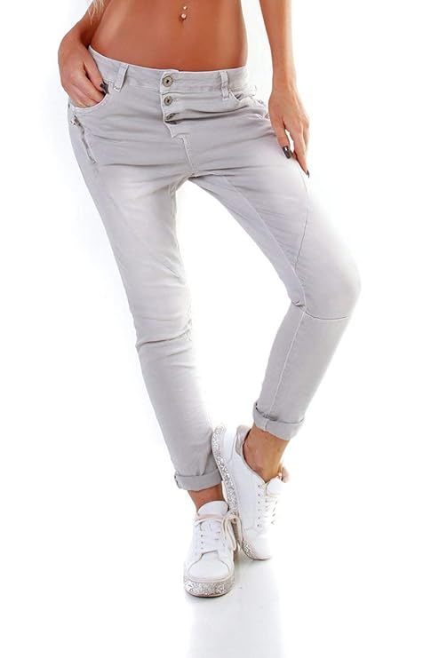 OSAB-Fashion 4000 LEXXURY Damen Jeans Röhrenjeans Hose Boyfriend Haremscut Knopfleiste Zipper