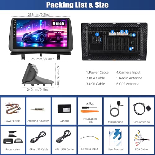 SIXWIN 2GB+64GB Android 15 Car Radio for Renault Clio 3 2005-2017 with Carplay/Android Auto Wireless, Clio Radio 3 Touch Screen 9 Inch Car with WiFi GPS Mirror Link Bluetooth FM/RDS EQ