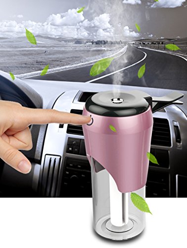 Rumfo Car Humidifier 50ML Essential Oil Diffuser, Mini Cool Mist Aroma Diffuser With USB Car Charger Power-Off Protection for Vehicle Office Travel Home (Pink)