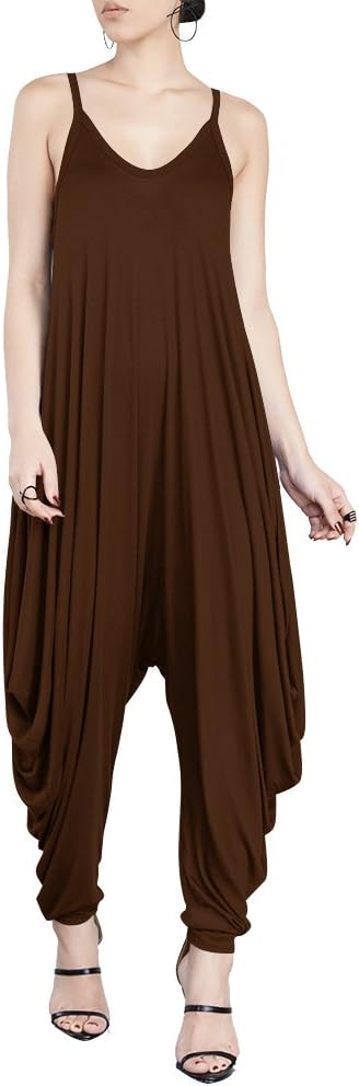 Women's Punk Spaghetti Strap Jumpsuit V Neckline Comfy Loose Harem One Piece Romper