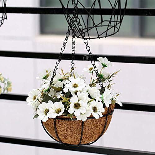 LLPXCC Artificial flowers Creative home floral dining table living room modern simple European style decorative flowers round wall hanging flowers iron vase balcony large flower basket white chrysanthemum