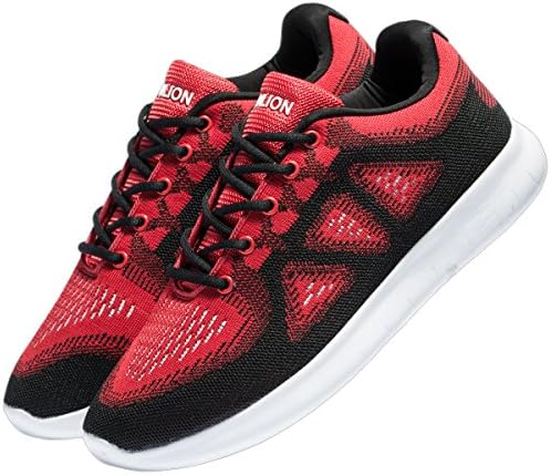 sanlion Men Knit Lightweight Cross Training Running Shoes Breathable Athletic Shoes (10 D(M) US/44 M EU, Black/Red/White)