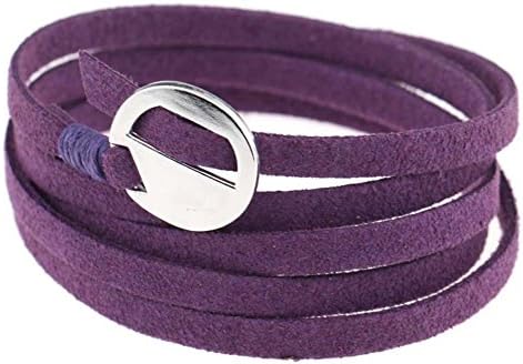 Rosemes Jewelry Multilayer Wrap Bracelet for Women Resizable Bright Colored Leather Bracelets 39 Inches Purple