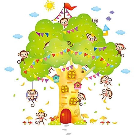 Yuxan Wall Sticker Panda Bamboo Vinyl Diy Monkeys Tree House Wall