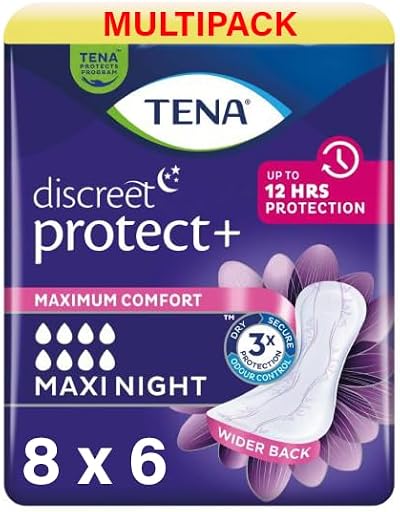 TENA Discreet Maxi Night Pads 48 Pack For Moderate to Severe Leakage