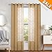 Lazzzy Sheer Curtains for Living Room Bedroom Gold Curtains Leaf Embroidered Curtains Botanical Semi Sheer Curtains 84 inches 2 Panels Light Filtering Window Treatments Rod Pocket Drapes Gold