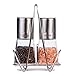Salt & Pepper Grinder Set By Vance– Modern Glass & Stainless Steel Salt & Pepper Grinder Mills With Adjustable Ceramic Grinding Head– Easy Refilling Milling Set & Stylish Holder- (Pack Of 2 Grinders)